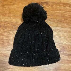 Torrid Ladies Winter Hat, Beanie with Pom Pom, Black with Sparkles, One Size